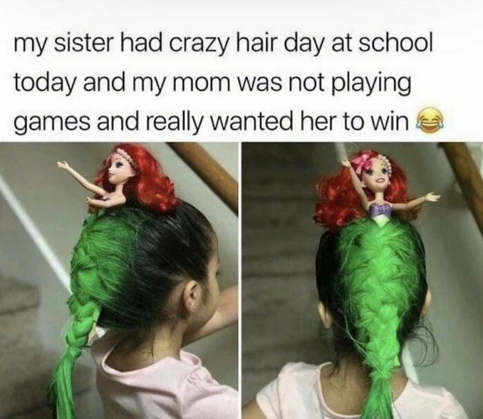 A girl with mermaid-themed crazy hair, one of many clever craft projects to try.