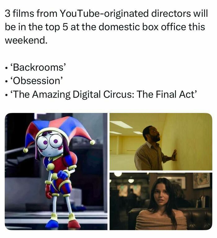 A collage of images and text about funny pop culture posts, highlighting films from YouTube-originated directors.