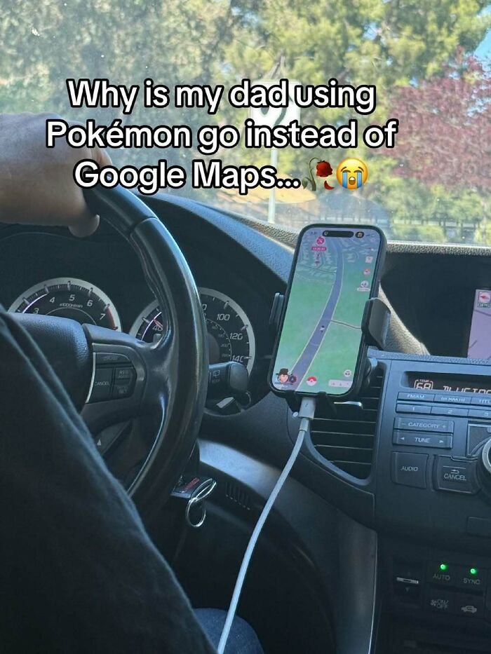 A cringe meme shows a driver using Pokémon Go for navigation instead of Google Maps.