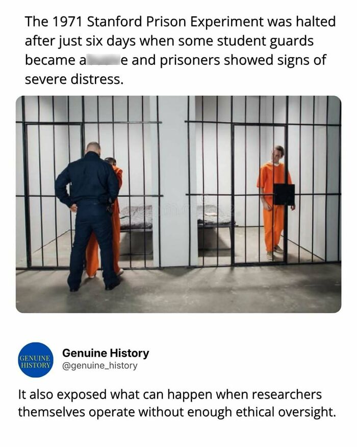 An image depicting the Stanford Prison Experiment with a guard and prisoners, a fascinating fact that might change how you see the world.