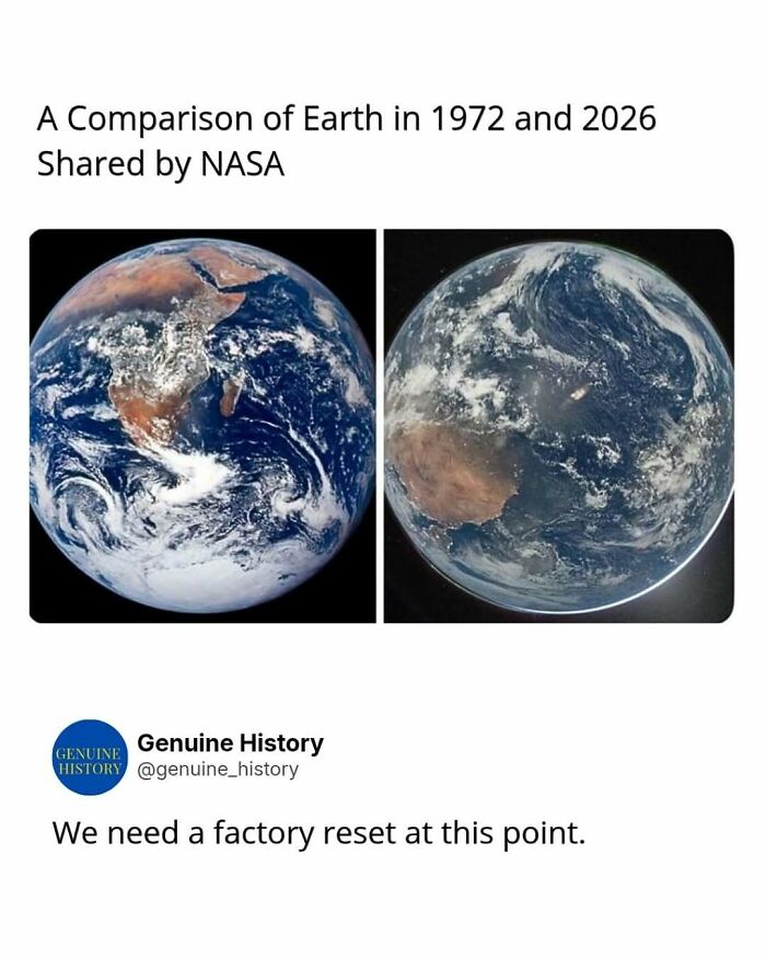 A comparison of Earth in 1972 and 2026, revealing fascinating facts about planetary changes.