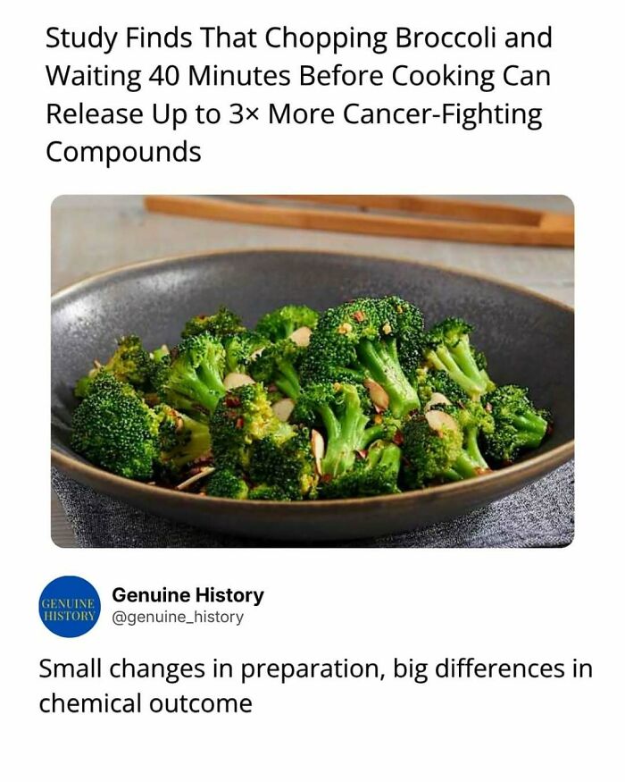 A bowl of cooked broccoli, illustrating a fascinating fact about preparing food to maximize cancer-fighting compounds.