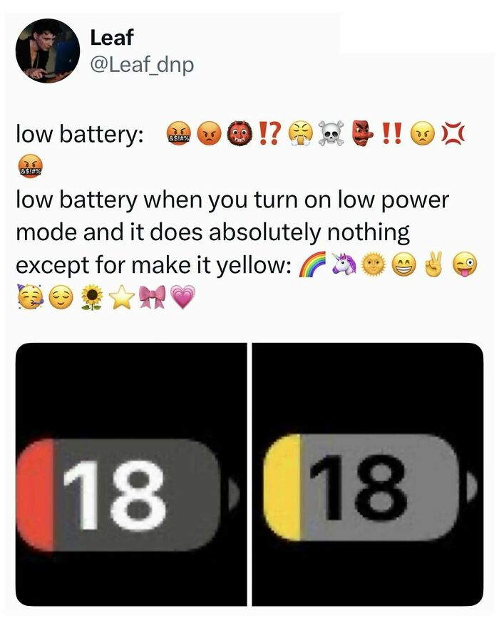 A meme illustrating a phone's low battery and low power mode's ineffectiveness, bringing a quick laugh.