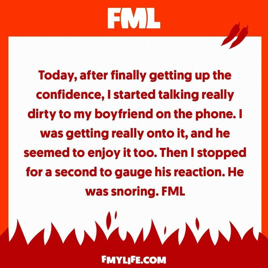 A ridiculous confession about a girlfriend talking dirty to her snoring boyfriend.