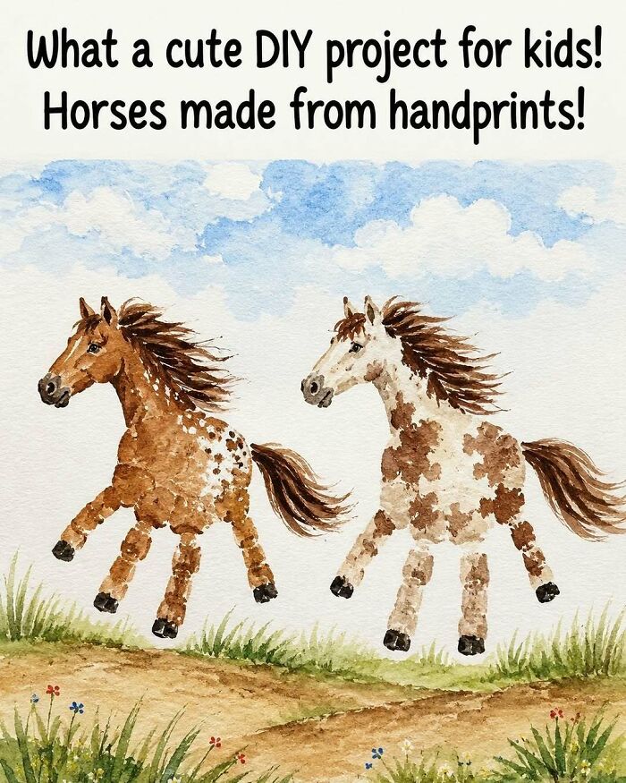 Cute craft project: handprint horses, a fun and easy DIY craft for kids, creating memorable artwork.