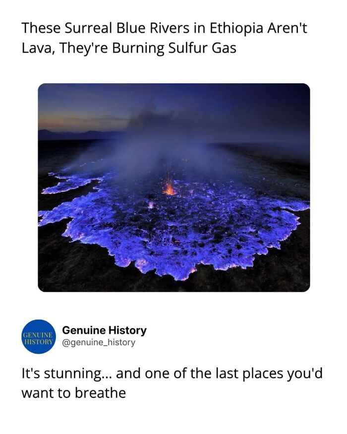 A stunning image of blue sulfur gas burning in Ethiopia, a fascinating fact that might change how you see the world.
