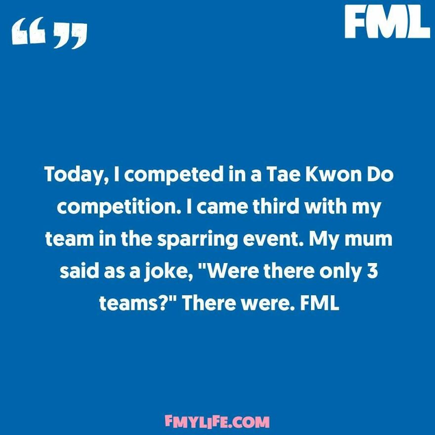 A ridiculous confession about competing in a Tae Kwon Do competition and placing third out of three teams.