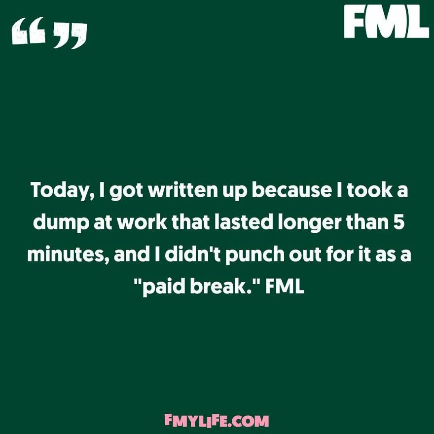 A funny anonymous confession about being written up for a long bathroom break at work.