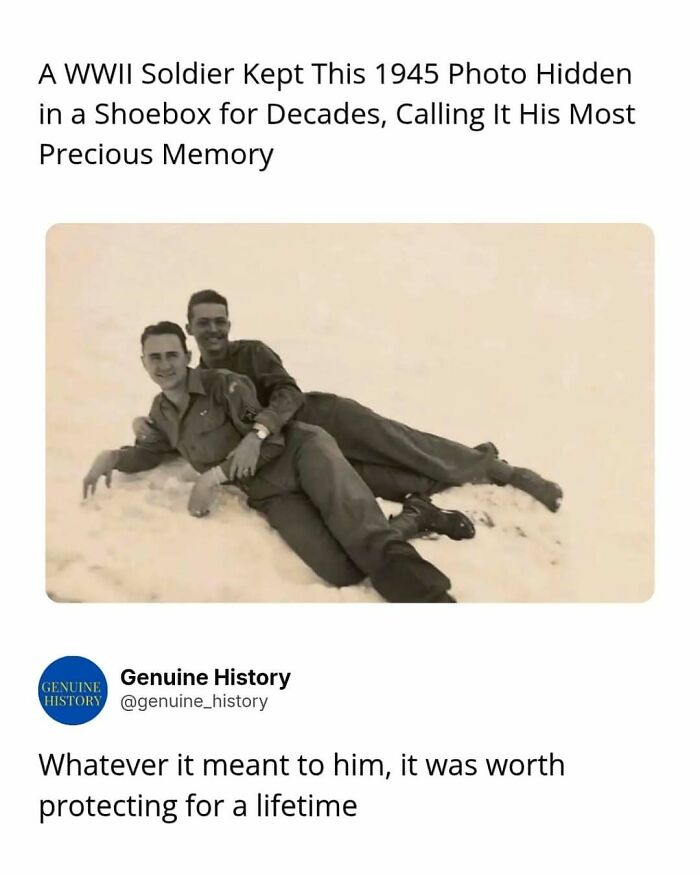 Black and white photo of two WWII soldiers, a fascinating fact about a hidden precious memory.