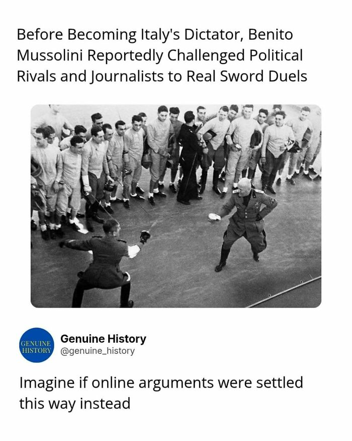 Fascinating facts: Benito Mussolini engaging in a sword duel, a surprising historical fact from Italy.