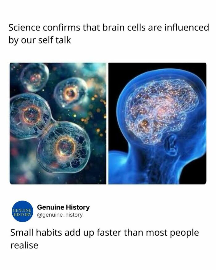 Image of brain cells and a human brain, illustrating fascinating facts about how self-talk influences brain activity.