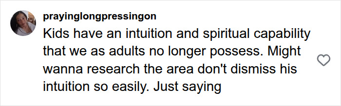 A social media comment suggesting kids have intuition adults lack, relevant to human bones claims. A social media comment suggesting kids have intuition adults lack, relevant to human bones claims.