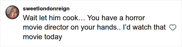 A social media comment suggesting a child is a horror movie director in relation to human bones. A social media comment suggesting a child is a horror movie director in relation to human bones.
