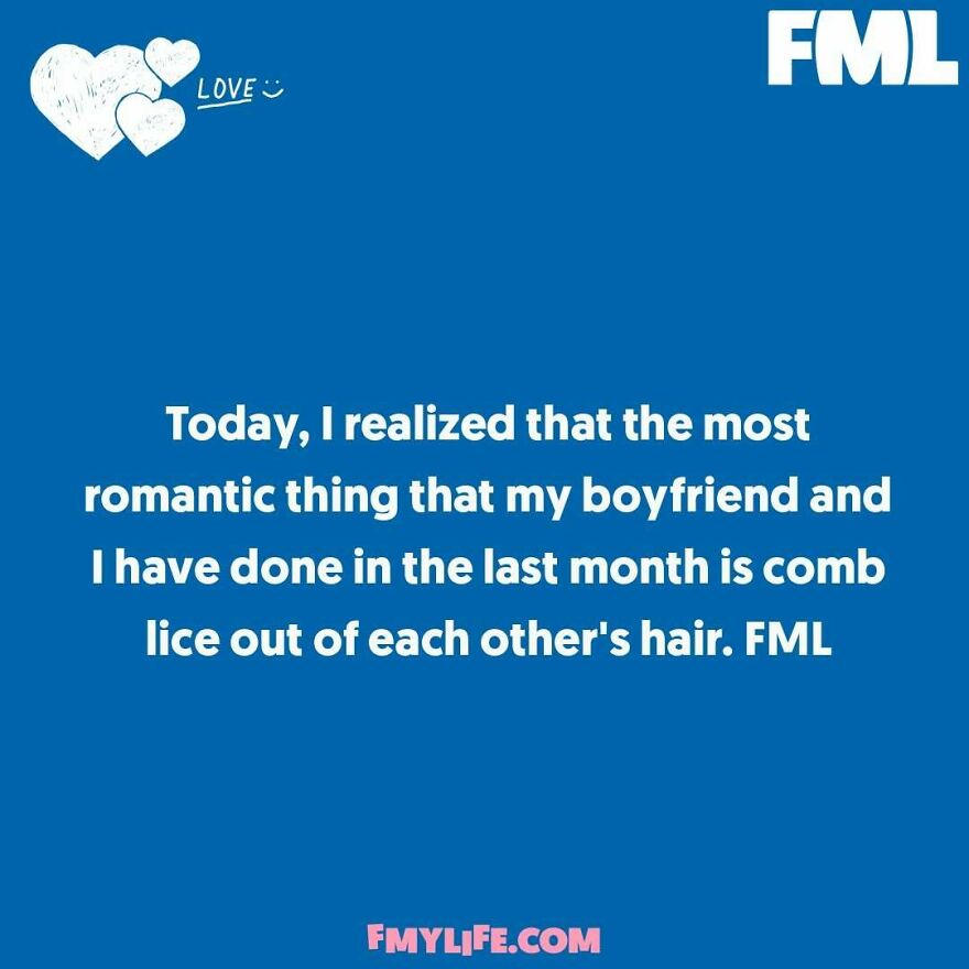 A ridiculous confession about a couple combing lice out of each other's hair, with hearts and the word LOVE.