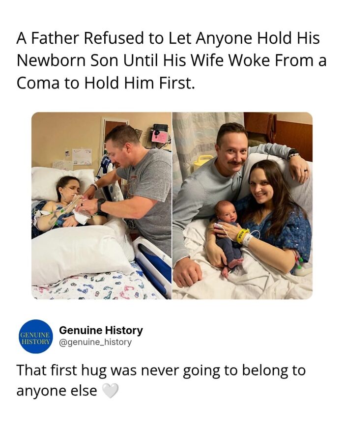 Fascinating facts: A father holding his newborn son for the first time with his wife, who woke from a coma.