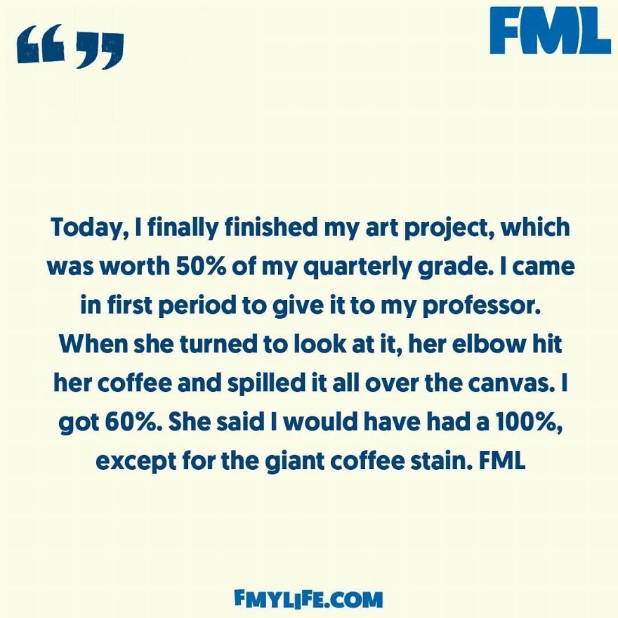 A screenshot of a ridiculous confession on an Instagram page, sharing a story about a ruined art project.