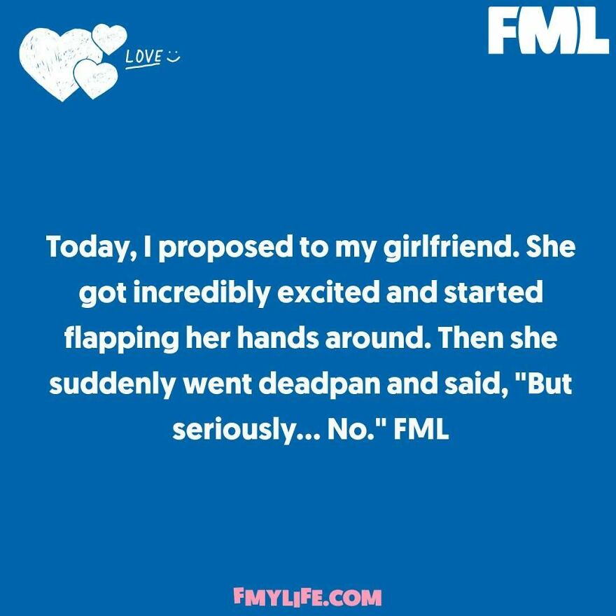 A screenshot of a ridiculous confession on an Instagram page, featuring a story about a marriage proposal gone wrong.
