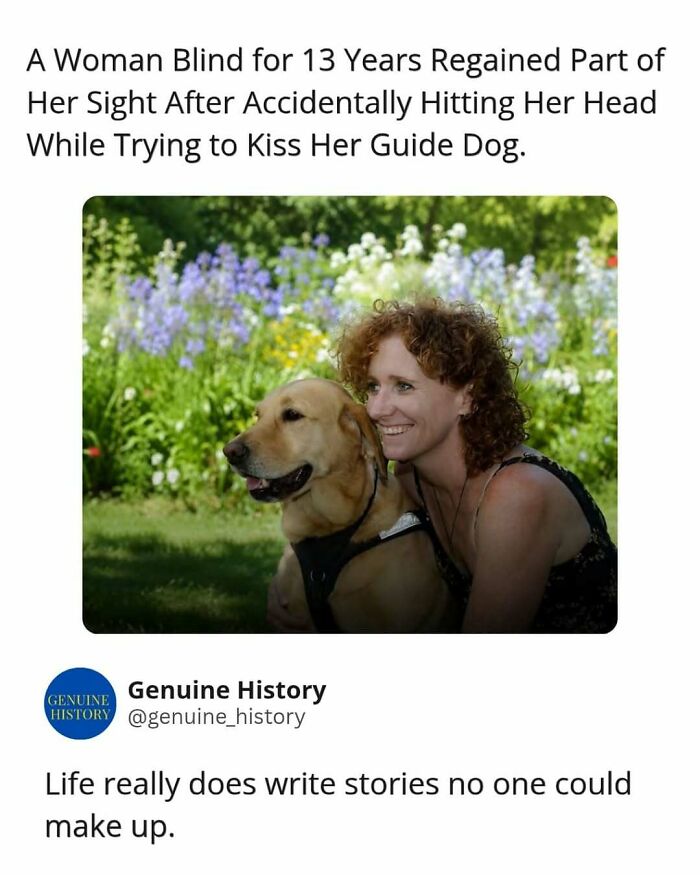 A woman and her guide dog in a garden, she regained sight, a fascinating fact changing how you see the world.