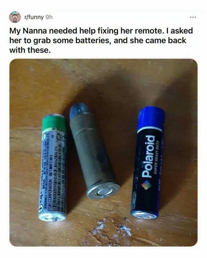 A funny meme with batteries and a bullet, intended to give a quick laugh.