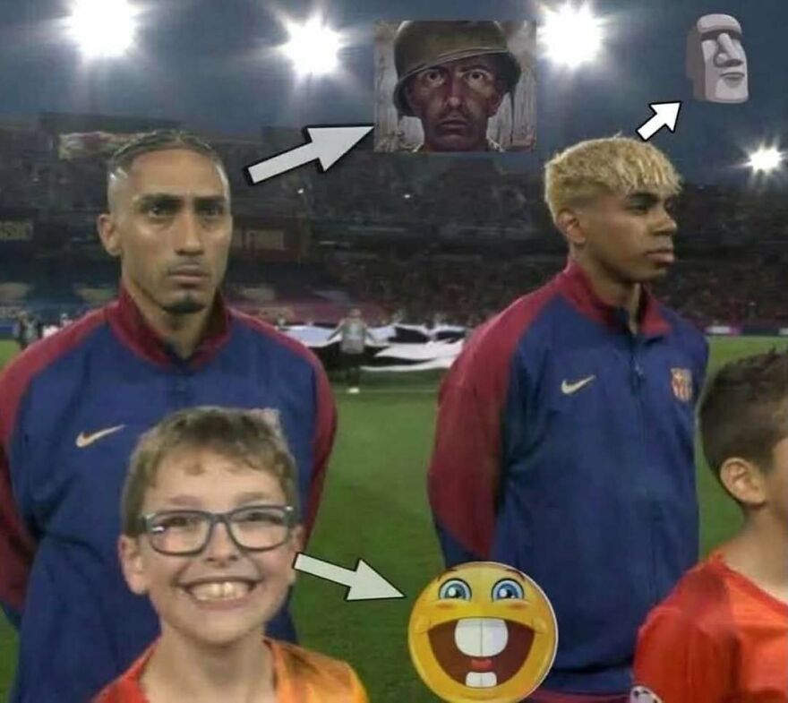 Funny internet screenshot of footballers with emoji faces and arrows pointing to them, showing how weird people on the internet can be.