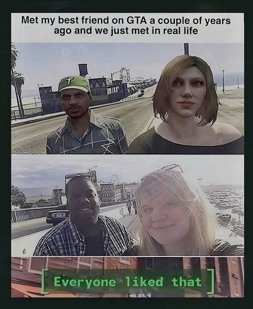 Funny screenshot showing GTA characters and their real-life counterparts who met online and then in person.