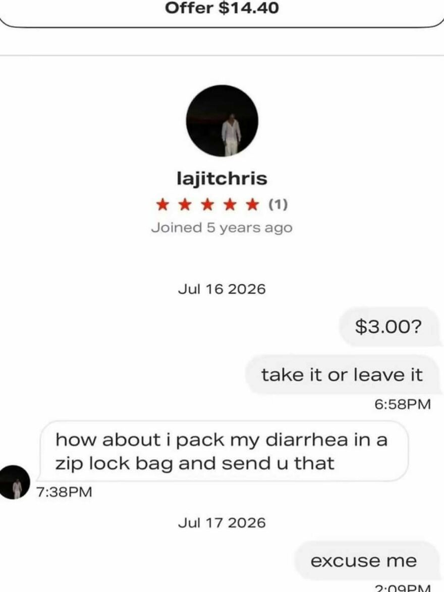 Funny internet screenshot of a weird conversation about shipping diarrhea in a zip lock bag.