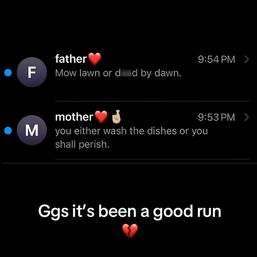 Funny screenshots of threatening text messages from parents, showing weird people on the internet.
