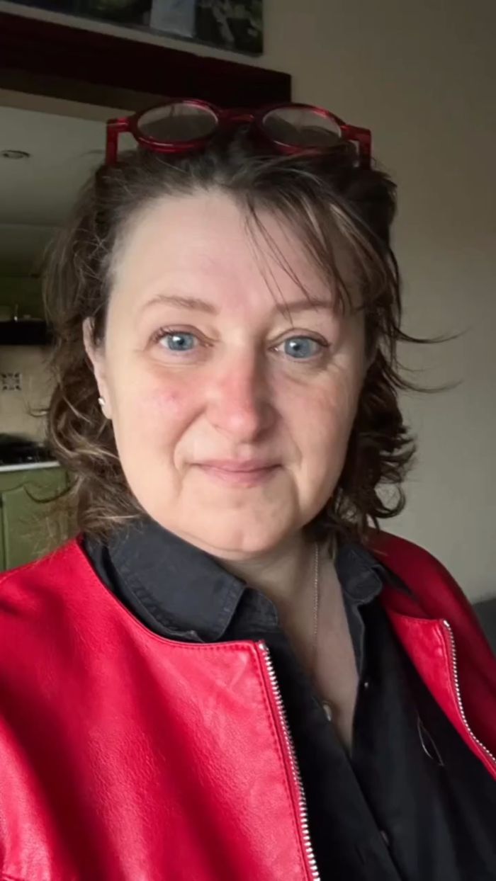 Woman with normal blue pupils after eye exam. Woman with normal blue pupils after eye exam.
