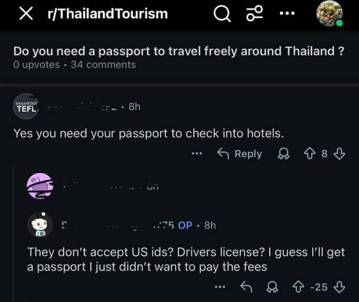 A screenshot showing confused Americans asking if a passport is needed for international travel.