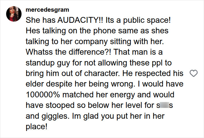A social media user comments on Karen's entitlement, highlighting her audacity in a public space. A social media user comments on Karen's entitlement, highlighting her audacity in a public space.