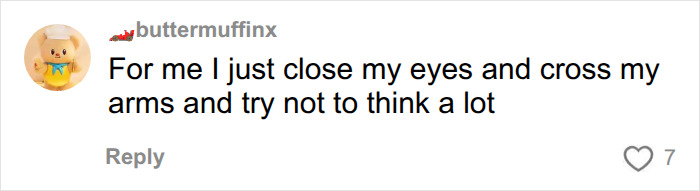 A comment describing a coping mechanism for turbulence by closing eyes and crossing arms during flights. A comment describing a coping mechanism for turbulence by closing eyes and crossing arms during flights.