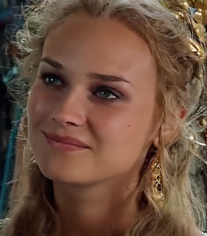 Close-up of the Helen Of Troy actress in costume, her age-defying looks sparking a frenzy. Close-up of the Helen Of Troy actress in costume, her age-defying looks sparking a frenzy.