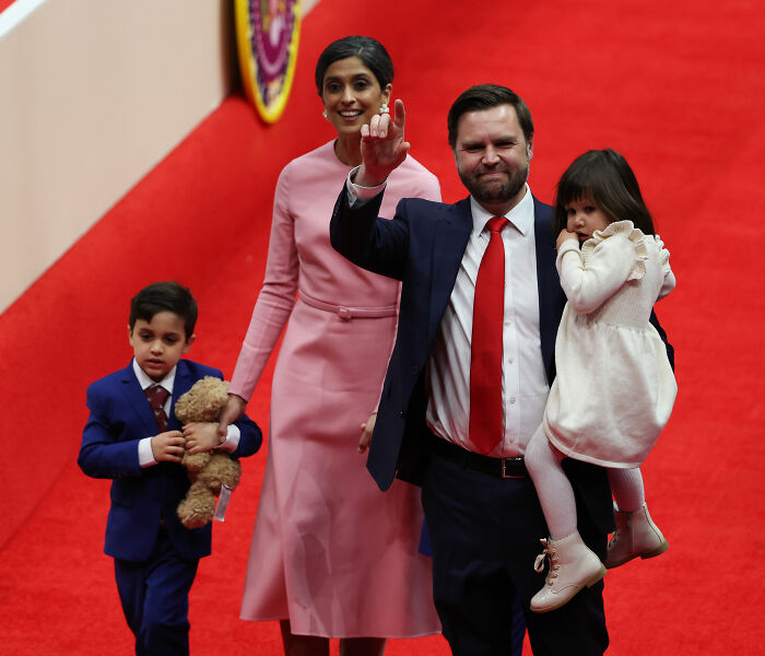 JD Vance and wife Usha walk with their children, the family growing with a fourth child. JD Vance and wife Usha walk with their children, the family growing with a fourth child.