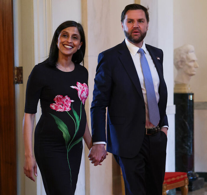JD Vance and wife Usha walking, with Usha showing her pregnant belly. Americans point out glaring irony after her fourth child's birth. JD Vance and wife Usha walking, with Usha showing her pregnant belly. Americans point out glaring irony after her fourth child's birth.