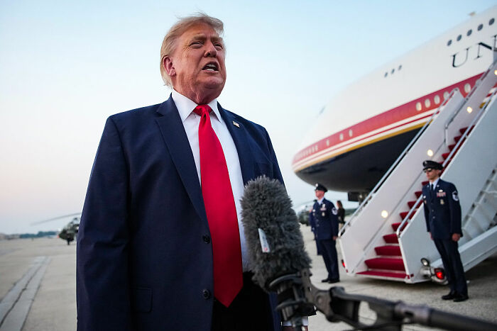 Donald Trump speaking in front of Air Force One, sparking a body double conspiracy theory. Donald Trump speaking in front of Air Force One, sparking a body double conspiracy theory.