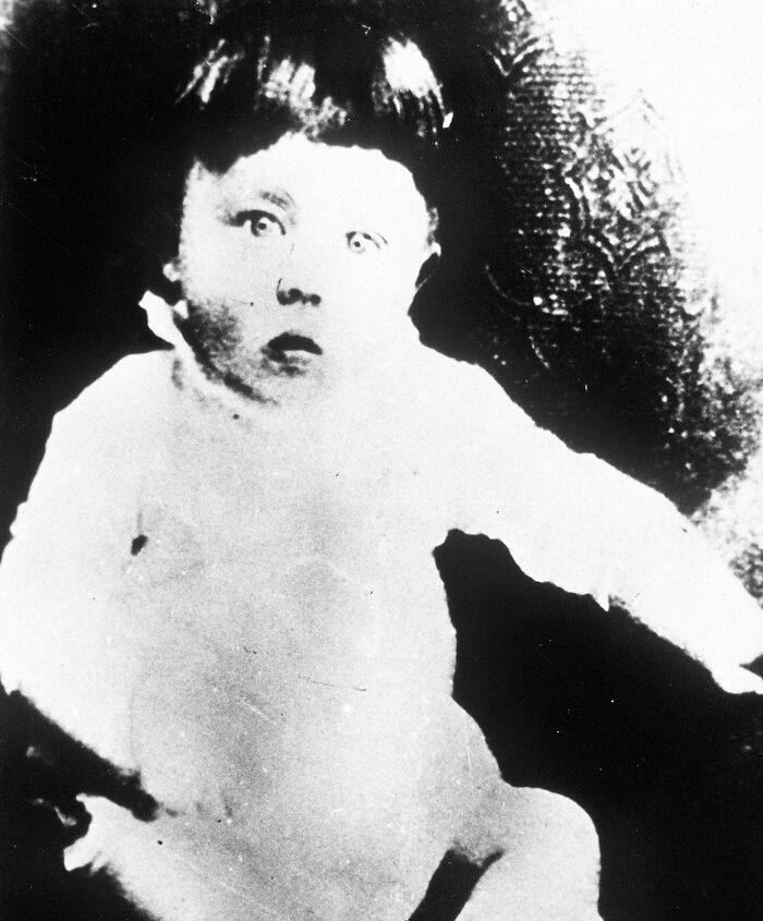 The controversial baby photo, a black and white image from 1889, in the New Jersey middle school yearbook.