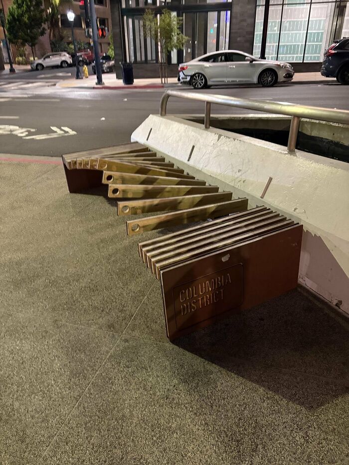 Urban designers forgot peoples comfort, with a uniquely shaped bench in Columbia District.