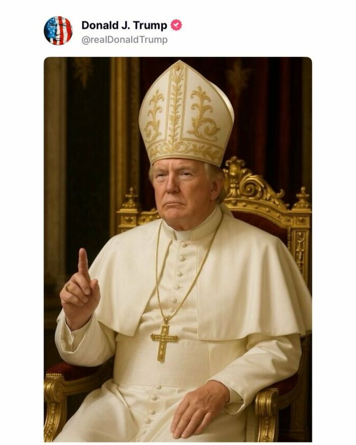 Trump dressed as a Pope, diagnosing celebrities with derangement syndrome in an unhinged video. Trump dressed as a Pope, diagnosing celebrities with derangement syndrome in an unhinged video.