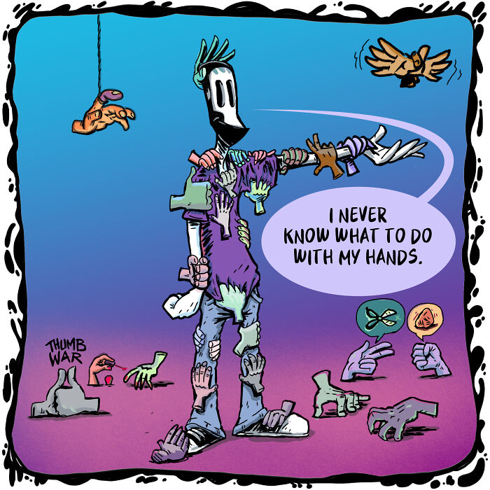 Absurd daily life of a necromancer and his assistant, a skeleton, unsure about his many hands.