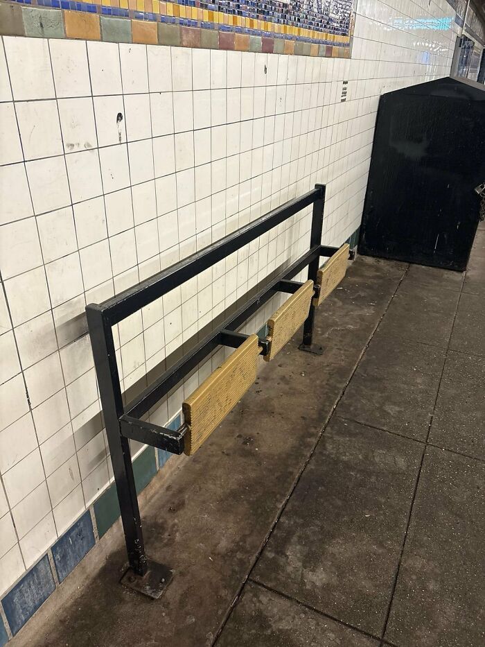 Urban designers forgot people's comfort, providing impractical, narrow subway seating.