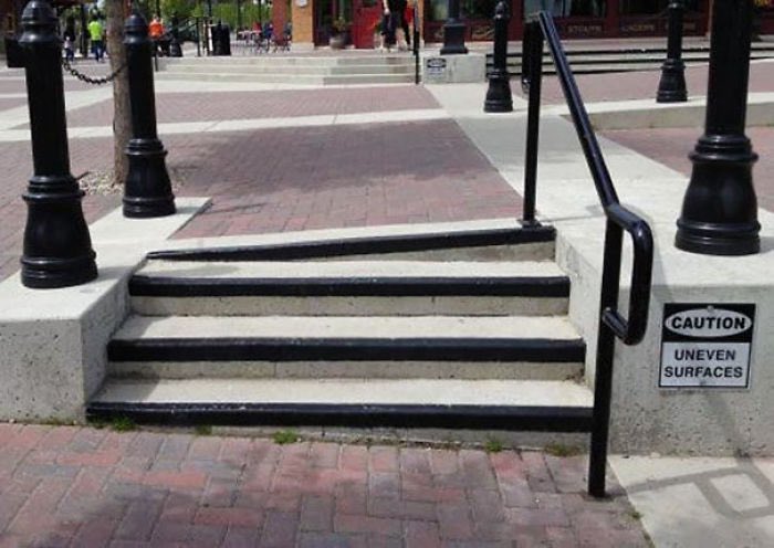 Urban designers neglected people's comfort, creating confusing and uneven public stairs.