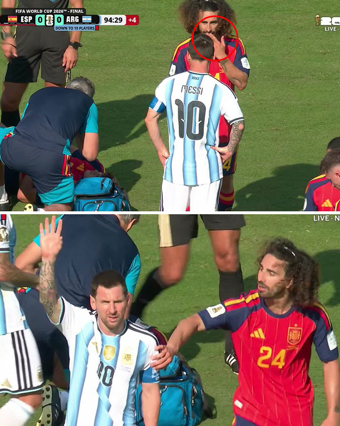 Lionel Messi facing an opponent during the World Cup Final, with a scoreboard in the background. Lionel Messi facing an opponent during the World Cup Final, with a scoreboard in the background.