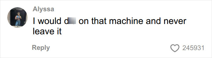 A screenshot of an online comment from Alyssa saying, I would d*** on that machine and never leave it, related to a gym incident.