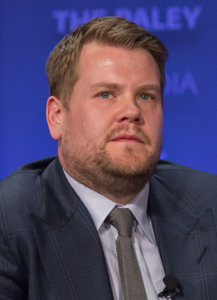 James Corden looking serious, a favorite celebrity who might have disillusioned fans. Disillusioned favorite celebrities.