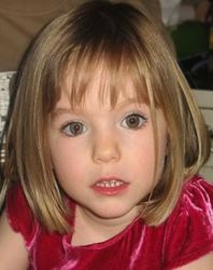 A close-up of Madeleine McCann, a young girl whose disappearance remains one of the world's most baffling unsolved mysteries.
