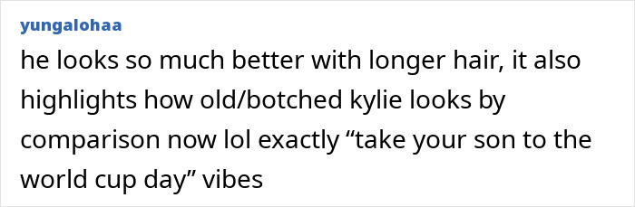 A social media comment on Kylie Jenner and Timothée Chalamet's World Cup appearance, highlighting their age difference. A social media comment on Kylie Jenner and Timothée Chalamet's World Cup appearance, highlighting their age difference.