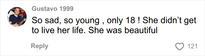 A comment from Gustavo 1999 expressing sadness over Kaylee Hottle's fatal crash at age 18. A comment from Gustavo 1999 expressing sadness over Kaylee Hottle's fatal crash at age 18.