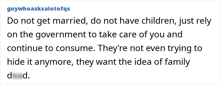 A comment discussing the societal implications and a cynical view on married people and dementia.