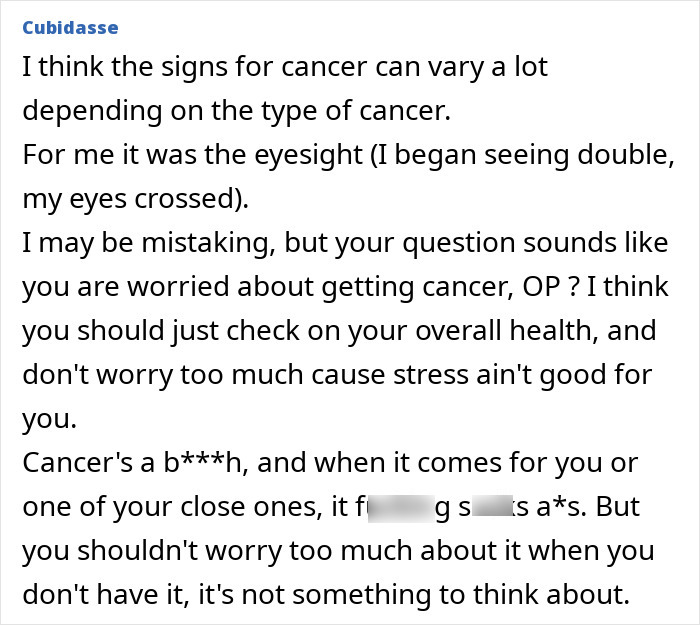 Discussion about varying cancer symptoms, including eyesight changes, as potential signs people dismiss as normal aging or stress. Discussion about varying cancer symptoms, including eyesight changes, as potential signs people dismiss as normal aging or stress.