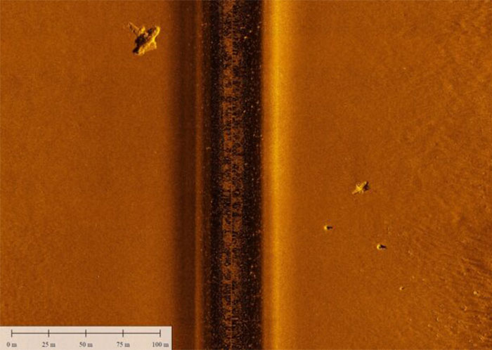 Sonar image showing debris from the crashed Pan Am plane on the ocean floor, 74 years after the tragedy. Sonar image showing debris from the crashed Pan Am plane on the ocean floor, 74 years after the tragedy.